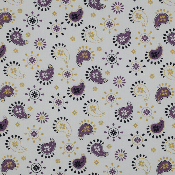 Popeline pailletée motif Cachemire Paisley Blanc