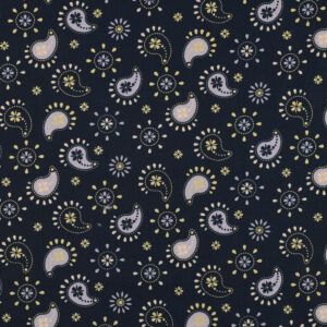Popeline pailletée motif Cachemire Paisley Bleu nuit