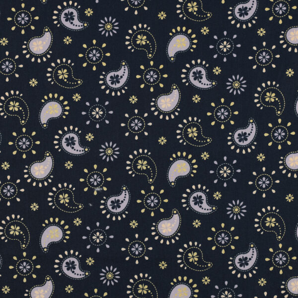 Popeline pailletée motif Cachemire Paisley Bleu nuit