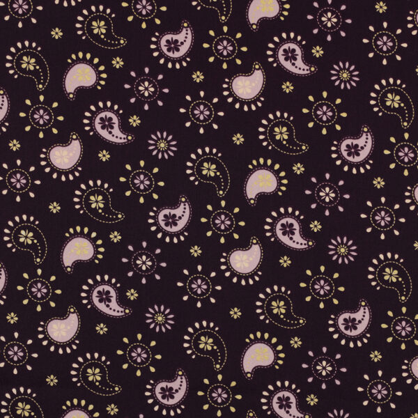 Popeline pailletée motif Cachemire Paisley Grenat